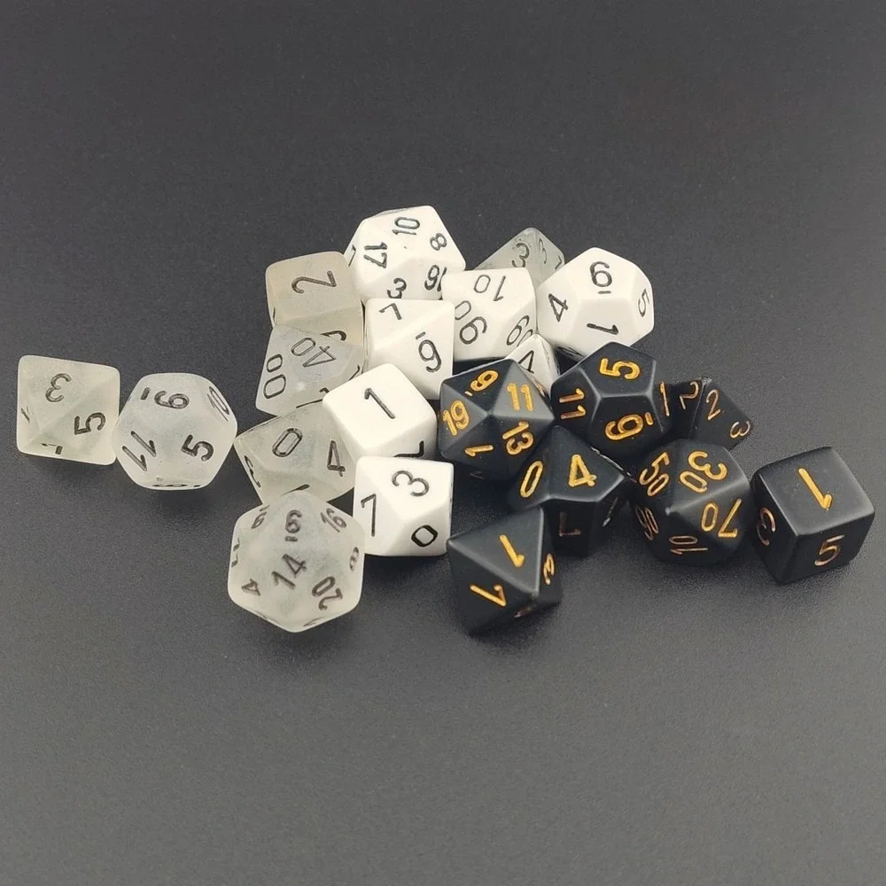 Chessex dice black gold white translucent game play RPG role hexagon triangle